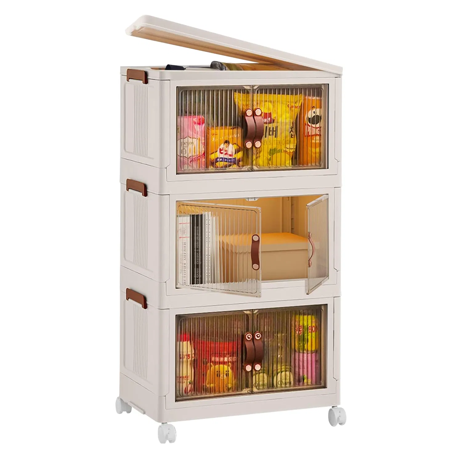 3Pcs Foldable Storage Bins With Lid Front Magnetic Door 